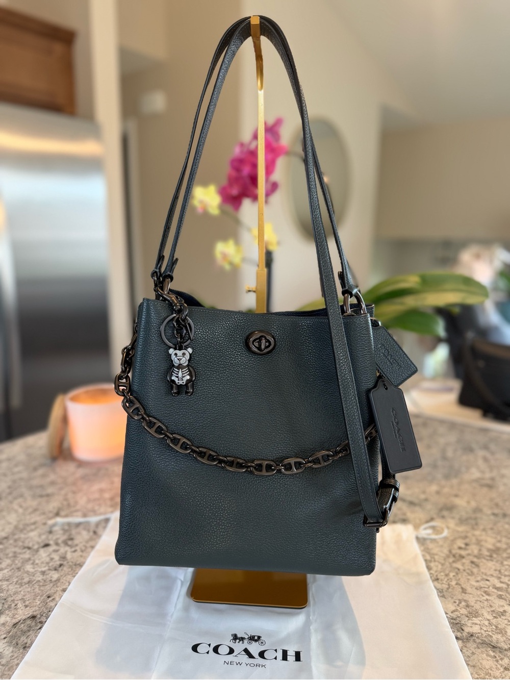 Rare Coach Charlie Bucket Bag In Pine Green & Gunmetal Hardware Style 55200